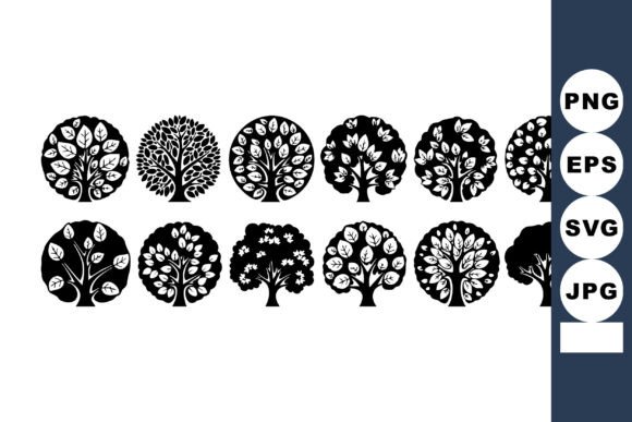 Black and White Decorative Round Tree Ic