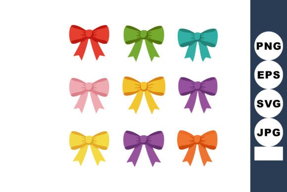 Colorful Decorative Bows Set with Red Gr: Graphics and Illustrations for Branding