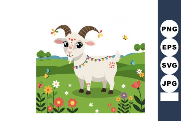 Cute Goat with Decorative Markings in Co Graphics