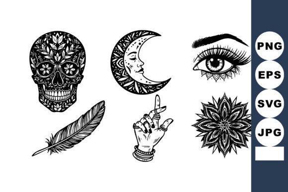 Decorative Black and White Tattoo Style Graphics