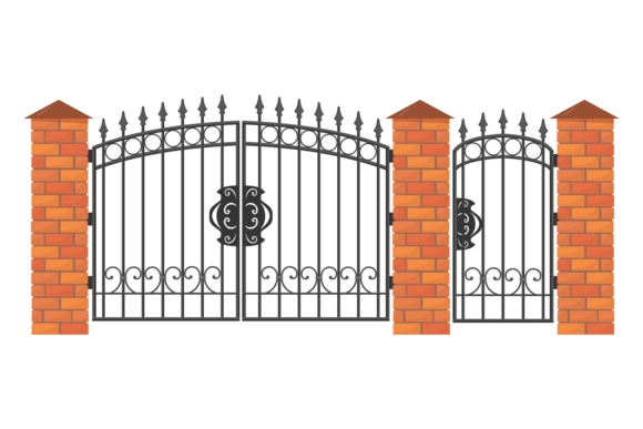 Decorative Gates in Brick Barrier. Antiq Graphics