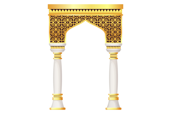 Golden Ornate Arch in Ancient Decorative Graphics
