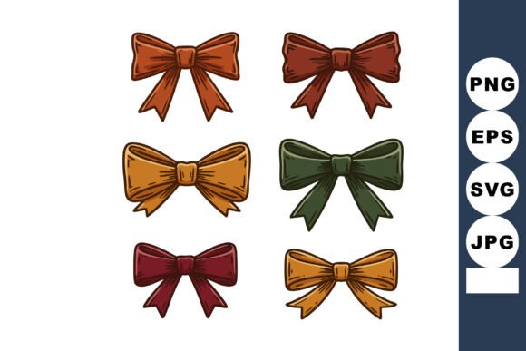 Hand Drawn Decorative Bow Set with Orang: A Graphic Design Asset for Creative Projects